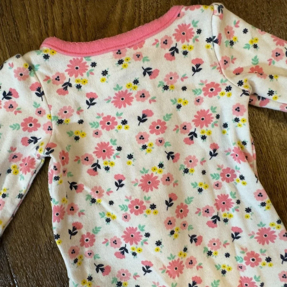 Baby Sleeper Girl Preemie Clothes Zipper Flowers Pink White Outfit One Piece